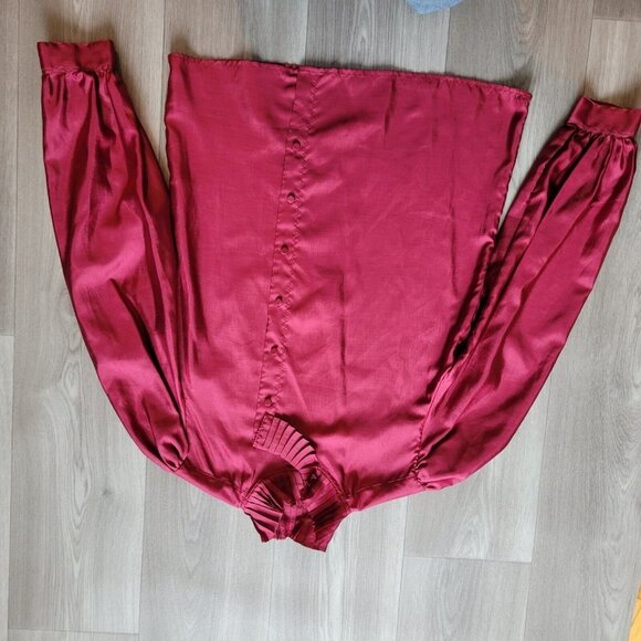 Vintage JH Collectibles Red Button Front Blouse High Neck Ruffle Women's Size 10 - Picture 5 of 8